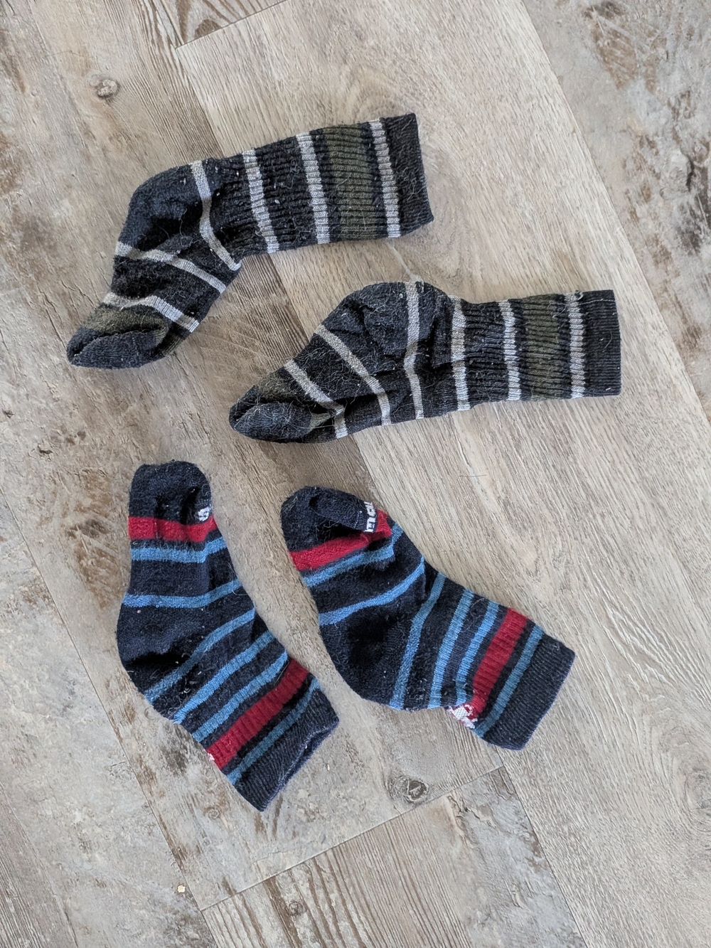 Smartwool Kids Striped Crew Socks - Black, Gray, Blue & Red